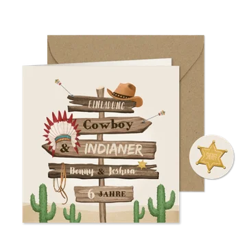 Einladung Cowboy & Indianer 6. Kindergeburtstag